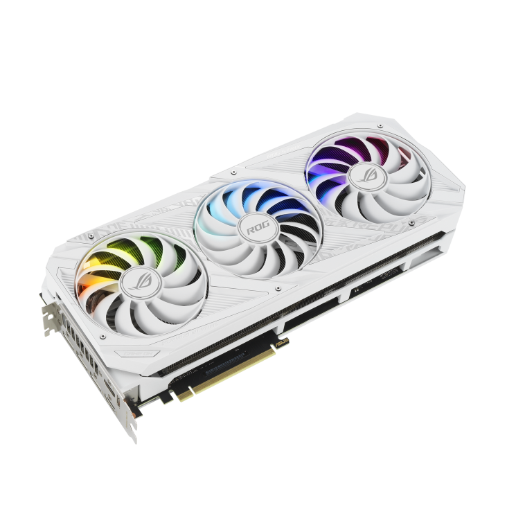 ROG-STRIX-RTX3080-10G-WHITE-V2 graphics card, front angled view