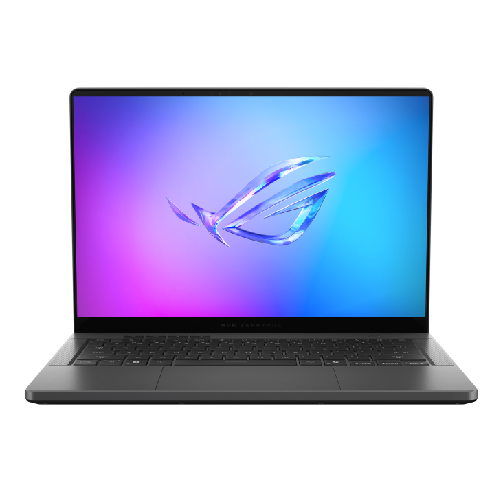 Front view of the Zephyrus G14, with the ROG Fearless Eye logo on screen