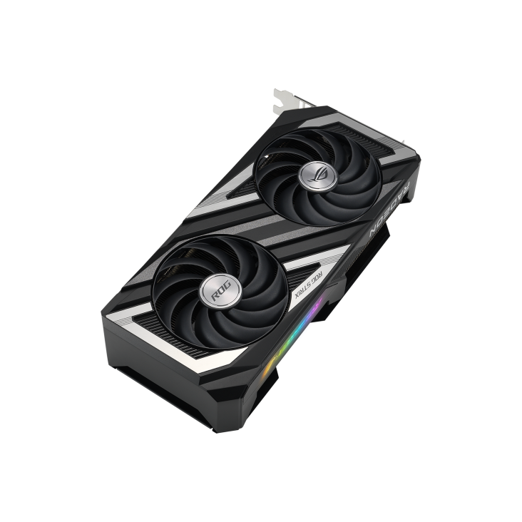 ROG STRIX Radeon RX 7600 OC Edition 45 degree top-down view with focus on top side