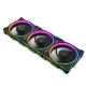 ASUS MR120 ARGB Fan-Triple pack Standard Black array tilted 45 degrees with ARGB lighting