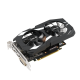 Dual GeForce GTX 1650 OC Edition graphics card, front angled view, highlighting the fans, I/O ports