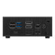 Rear view of black PN42 Mini PC, with dual LAN ports and a configurable Type-C port.