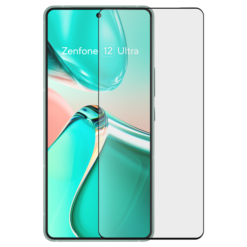 Image of the Zenfone 12 Ultra with a clear screen protector applied, showcasing a seamless fit and full-screen coverage.