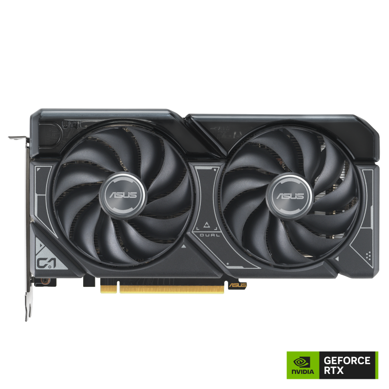 ASUS Dual GeForce RTX 4060 front view of the with black NVIDIA logo