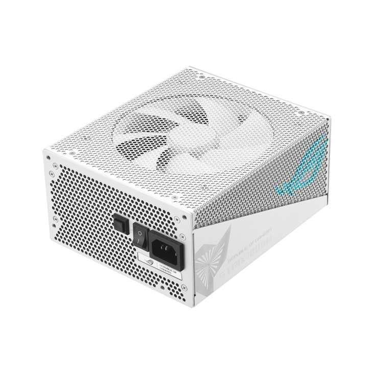 Rear-side angle of ROG Strix 1000W Gold Aura White Edition
