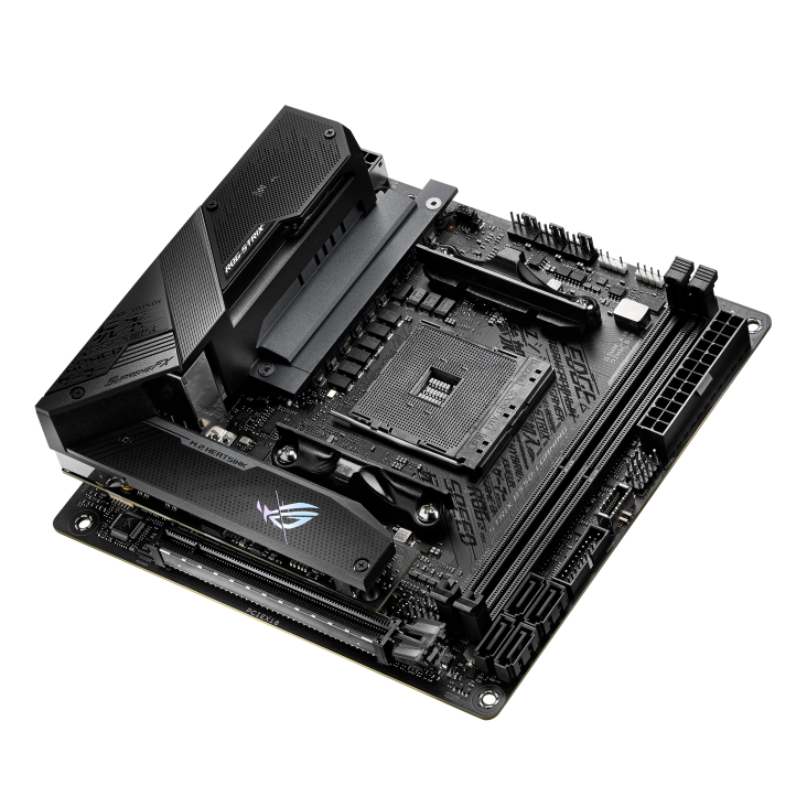 ROG STRIX B550-I GAMING top and angled view from right