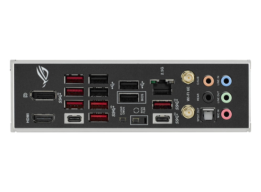 ROG STRIX B650E-E GAMING WIFI I/O ports closeup