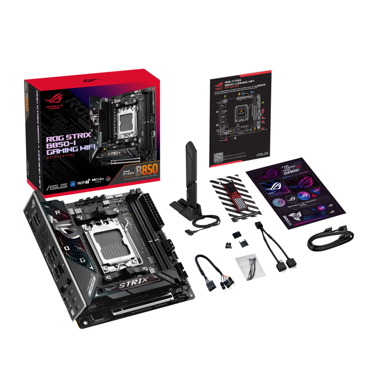 ROG STRIX B850-I GAMING with color box and accessories