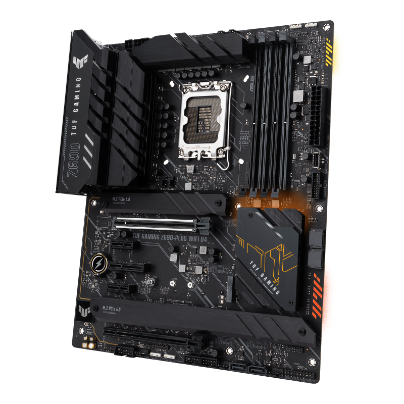 TUF GAMING Z690-PLUS WIFI D4 front view, 45 degrees