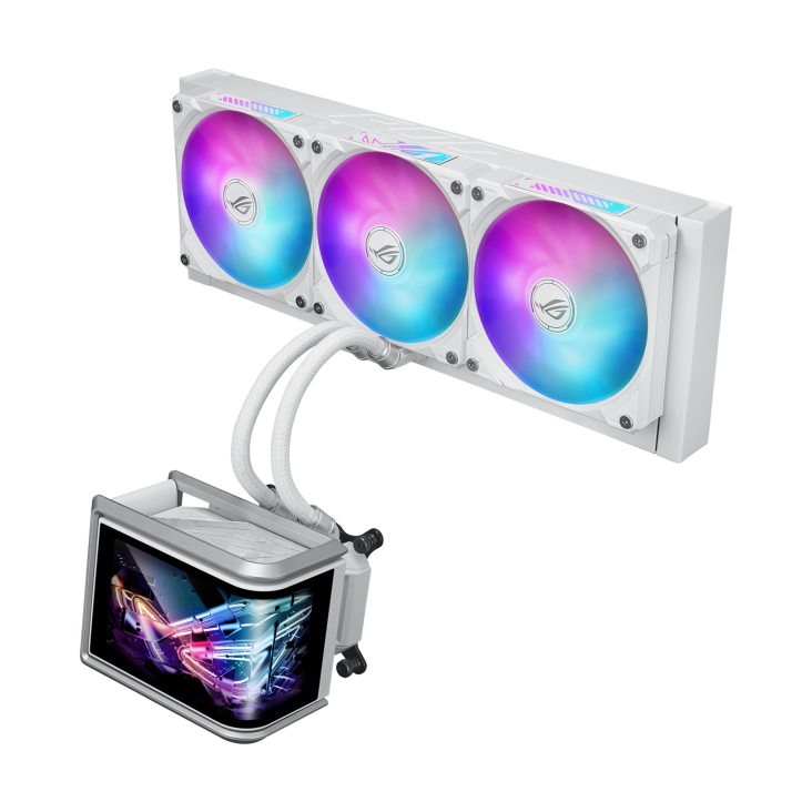 The front side of ROG Ryuo IV SLC 360 ARGB White Edition
