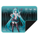 Side-angled view of the TUF Gaming P1 Hatsune Miku Edition with one edge rolled up to show the rubber bottom
