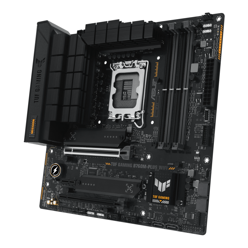 TUF GAMING B760M-PLUS WIFI front view, 45 degrees