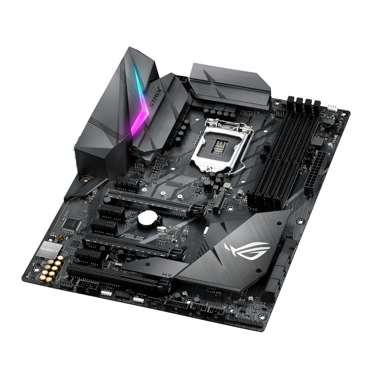 ROG STRIX Z370-F GAMING top and angled view from right