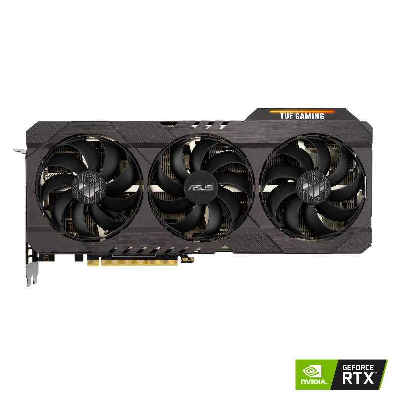 TUF Gaming GeForce RTX™ 3070 V2 OC Edition graphics card with NVIDIA logo, front view