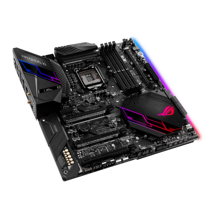 ROG MAXIMUS XI EXTREME top and angled view from left