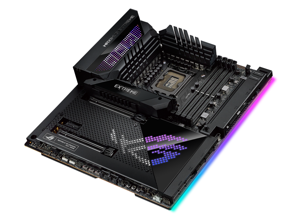 ROG MAXIMUS Z690 EXTREME top and angled view from right