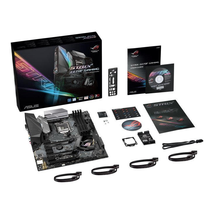 ROG STRIX Z270F GAMING top view with what’s inside the box