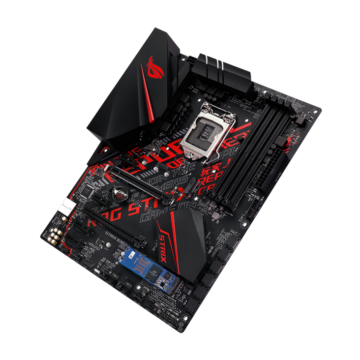 ROG STRIX B360-G GAMING top and angled view from right