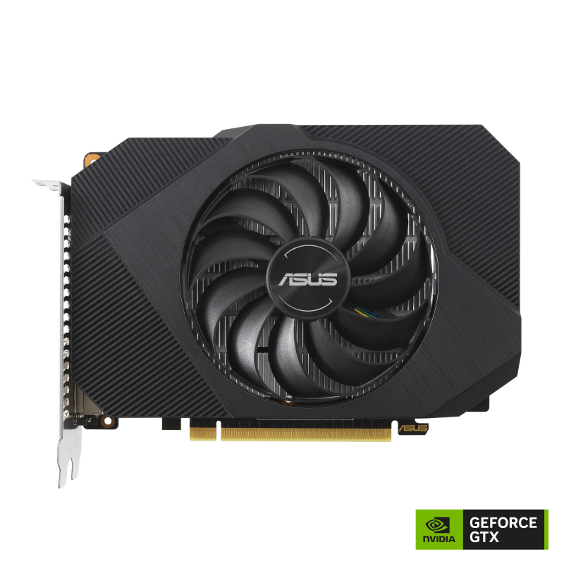 ASUS Phoenix GeForce GTX 1650 4GB GDDR6 V2 graphics card with NVIDIA logo, front view 