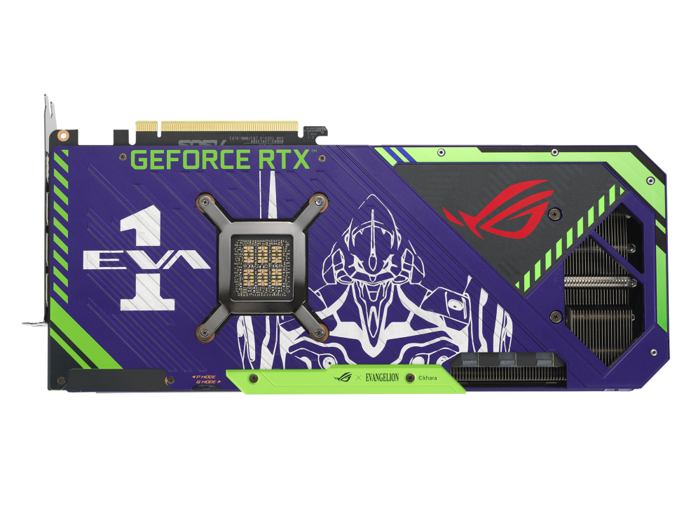 Rear view of the ROG Strix GeForce RTX 3080 12GB EVA Edition graphics card