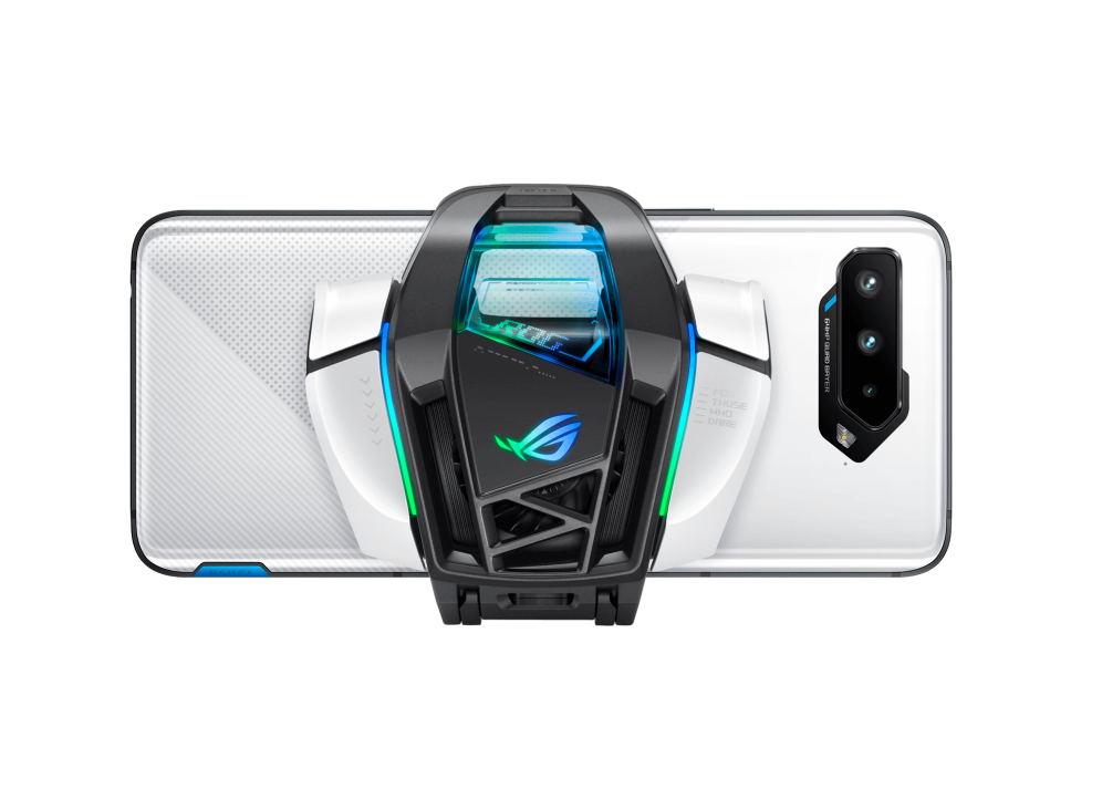 AeroActive Cooler 6 for ROG Phone 5/5s Series with a ROG Phone 5 angled view from the front