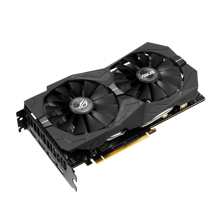 ROG-STRIX-GTX1650-A4G-GAMING graphics card, front angled view
