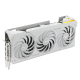Angled top down view of the TUF Gaming AMD Radeon RX 7800 XT White OC Edition graphics card highlighting the fans, ARGB element, and I/O ports
