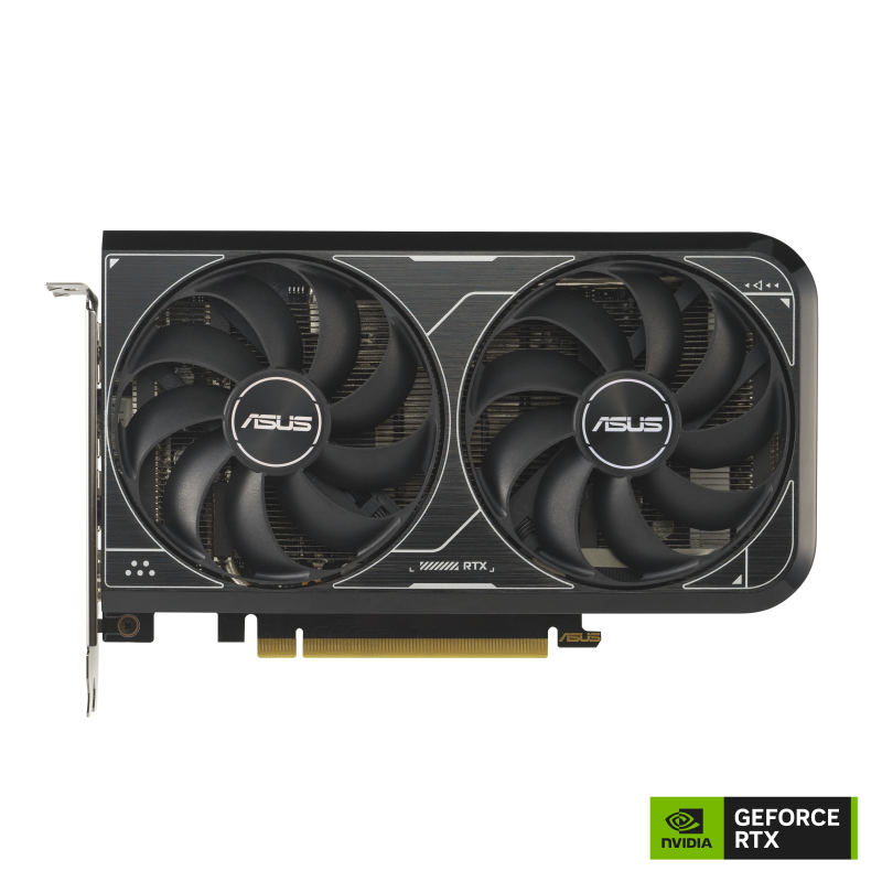 ASUS Dual GeForce RTX 4060 V2 front view of the with black NVIDIA logo