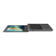 A left-side view of an ASUS Chromebook CR1 open a full 180 degrees, and laid flat.