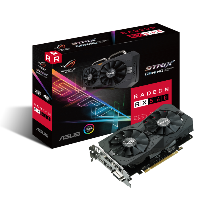 ROG-STRIX-RX560-4G-GAMING graphics card and packaging