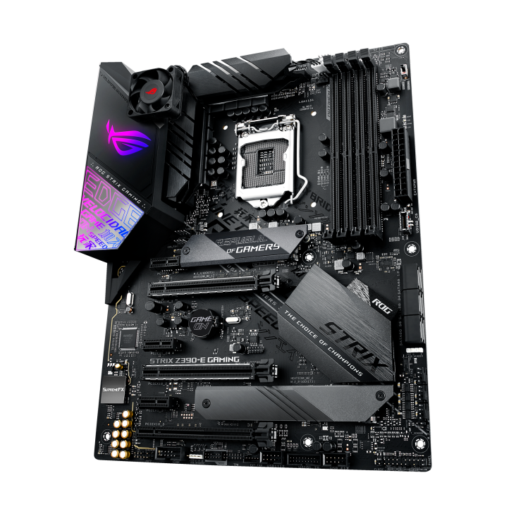 ROG STRIX Z390-E GAMING angled view from right