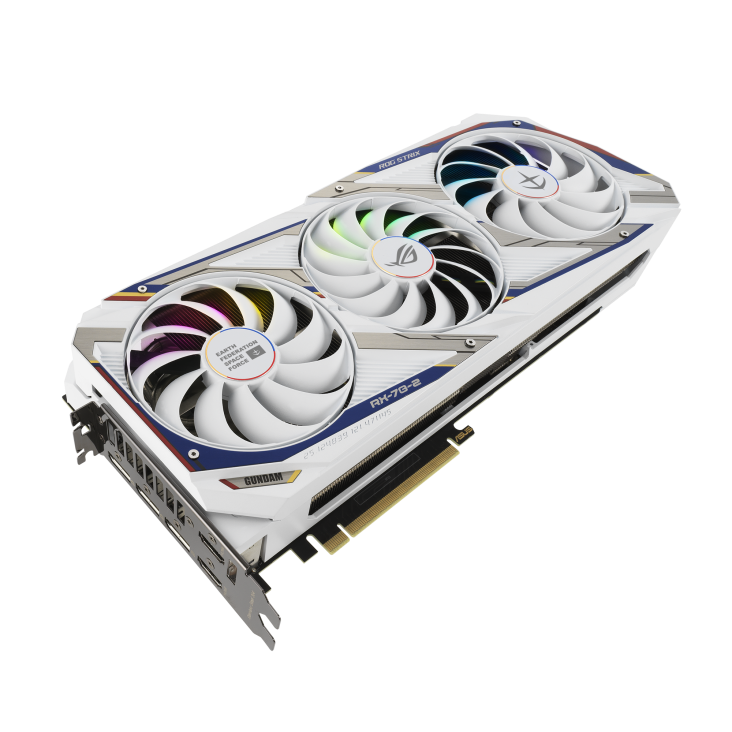 ROG-STRIX-GeForce-RTX-3080-GUNDAM-EDITION graphics card, hero shot from the front side