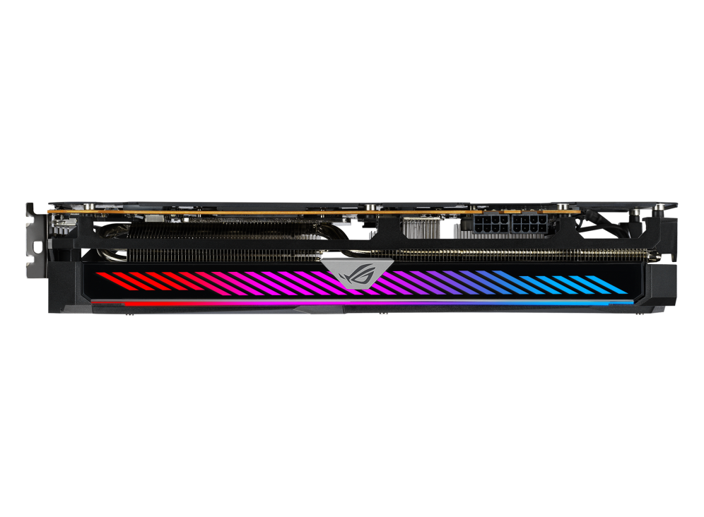 ROG Strix Radeon™ RX 6750 XT OC Edition graphics card,top view of the , highlighting the ARGB element