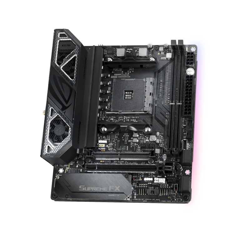 ROG Crosshair VIII Impact top and angled view from right