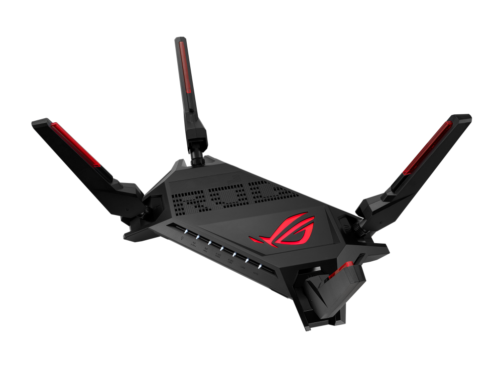ROG Rapture GT-AX6000 front view, tilted 45 degrees