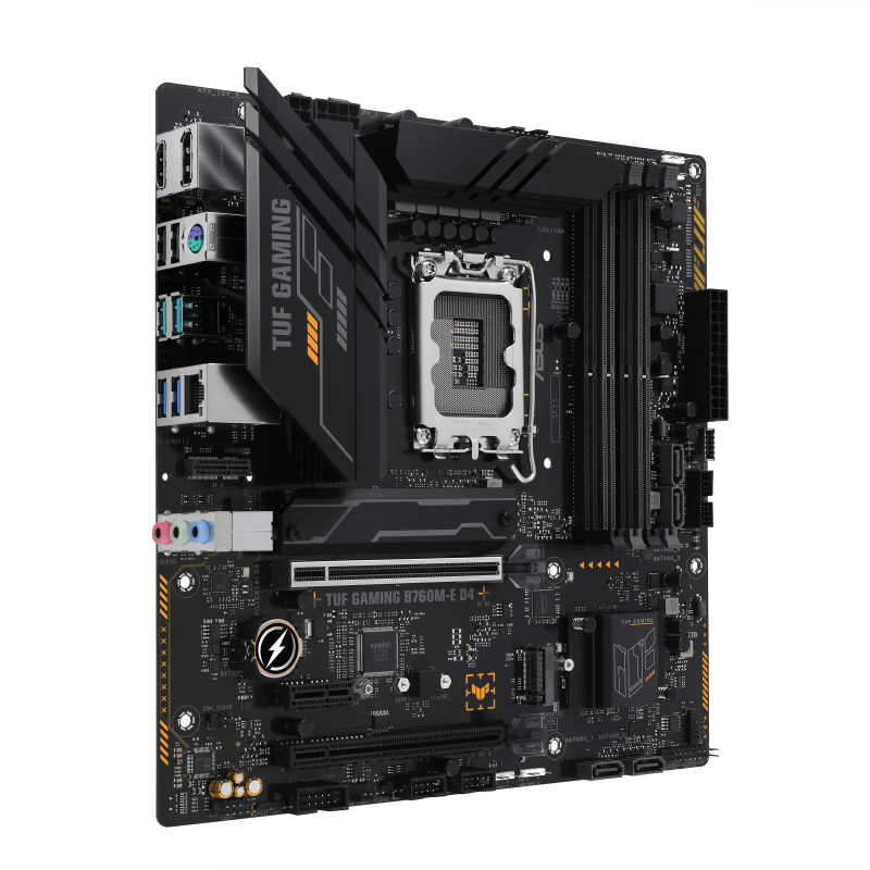 TUF GAMING B760M-E D4 mặt trước, 45 độ