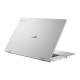 An angled rear view of an ASUS Chromebook CX1 showing the Transparent Silver chassis
