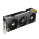 TUF Gaming GeForce RTX 4070 Ti graphics card angled top down view, highlighting the fans, ARGB element, and IO ports 