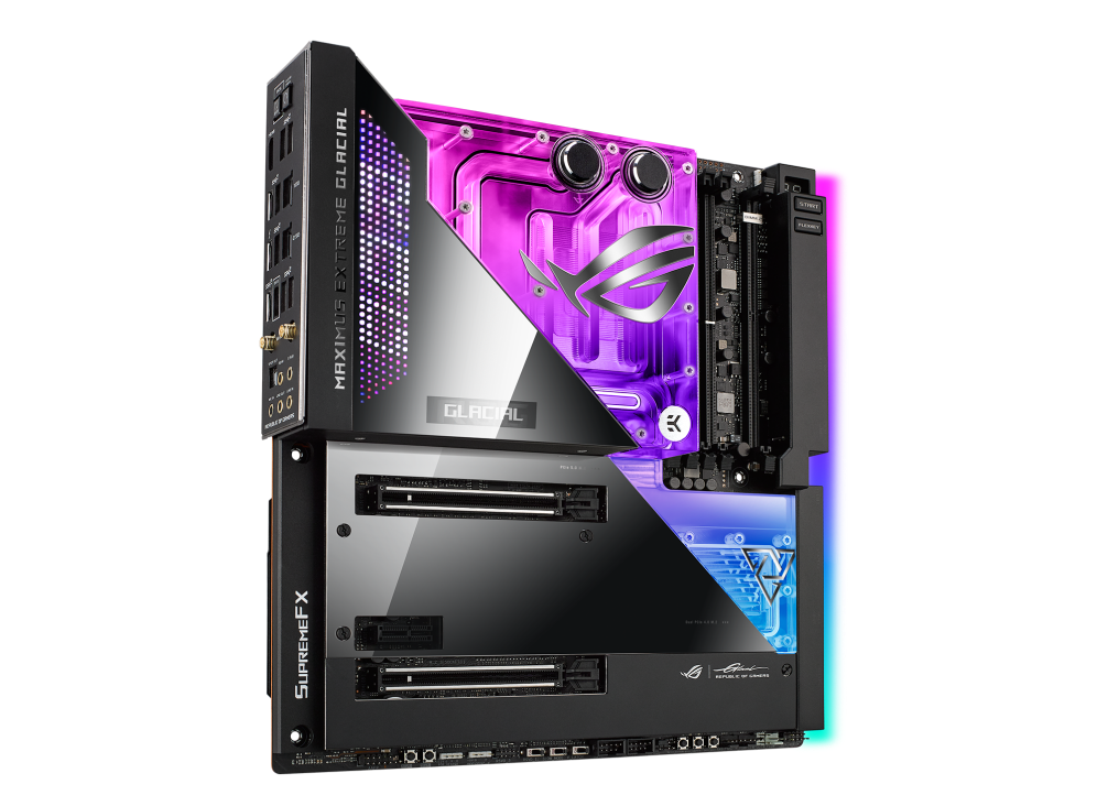 ROG MAXIMUS Z690 EXTREME GLACIAL angled view from left