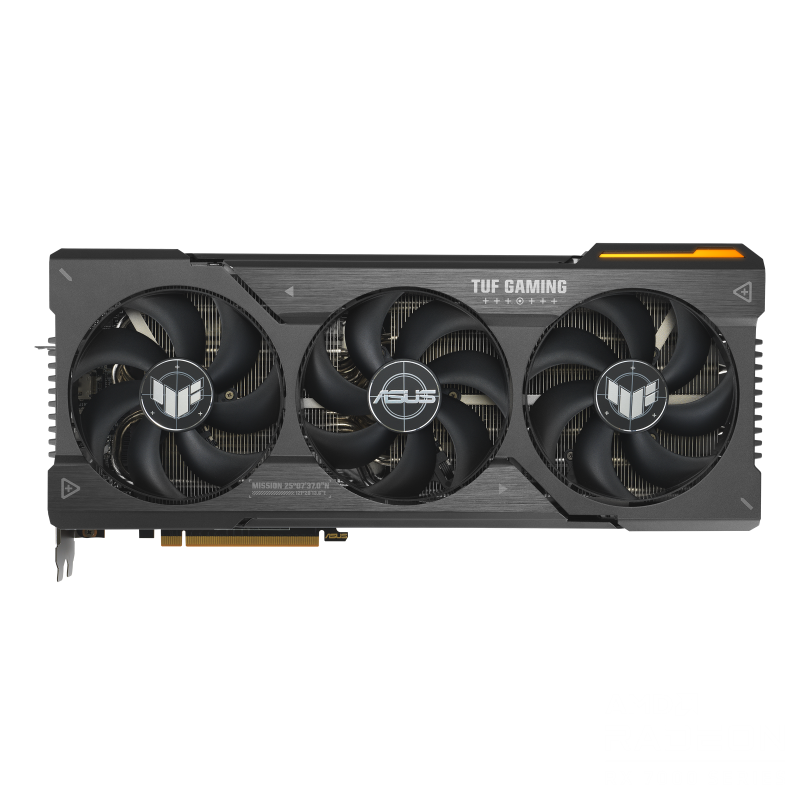 ASUS TUF Gaming Radeon RX 7900 XTX OC Edition graphics card, front view 