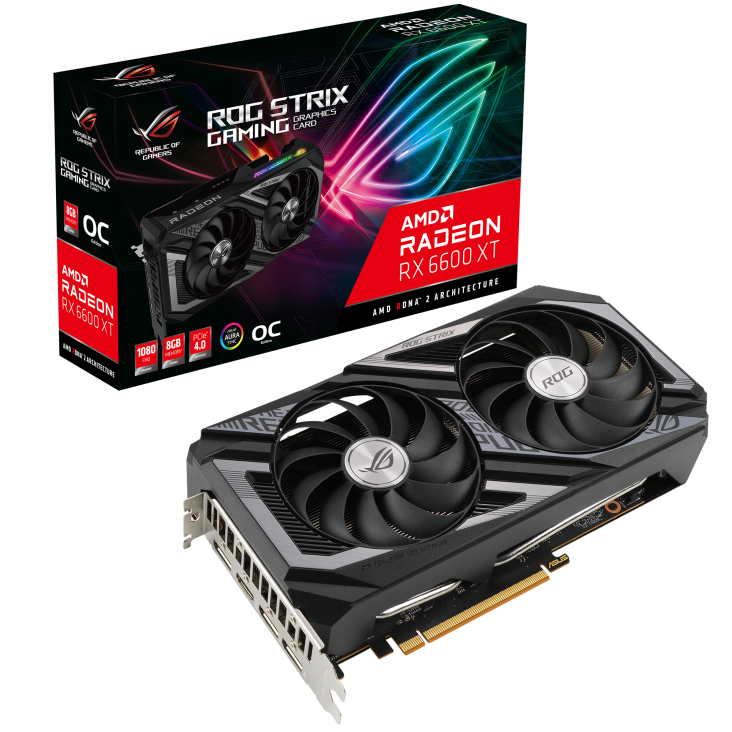 ROG-STRIX-RX6600XT-O8G-GAMING graphics card and packaging