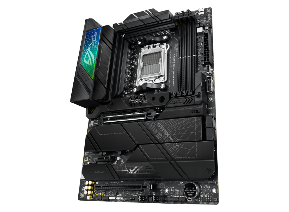 ROG STRIX X670E-F GAMING WIFI angled view from right
