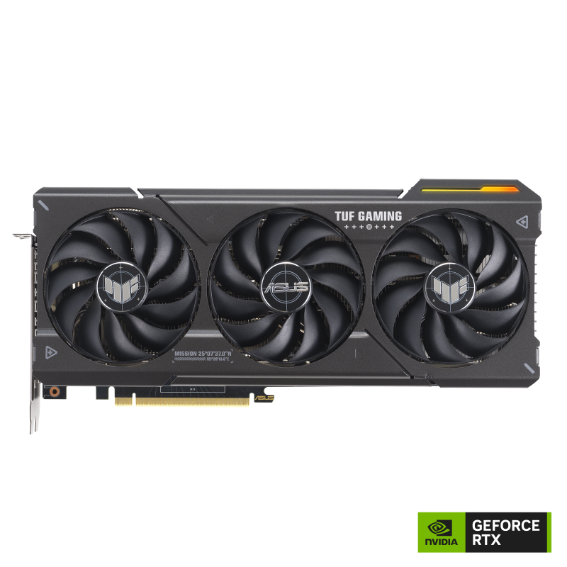 TUF Gaming  GeForce RTX 4070 SUPER graphics card, front view with NVlogo