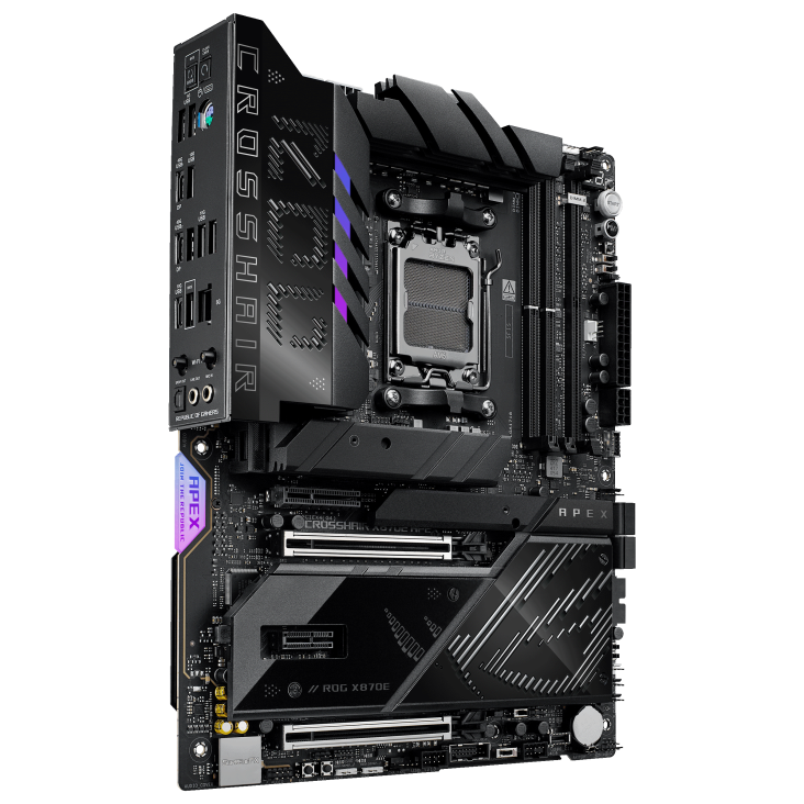 ROG CROSSHAIR X870E APEX angled view from left