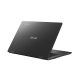 An angled rear view of an ASUS Chromebook CM14 showing the gravity grey chassis