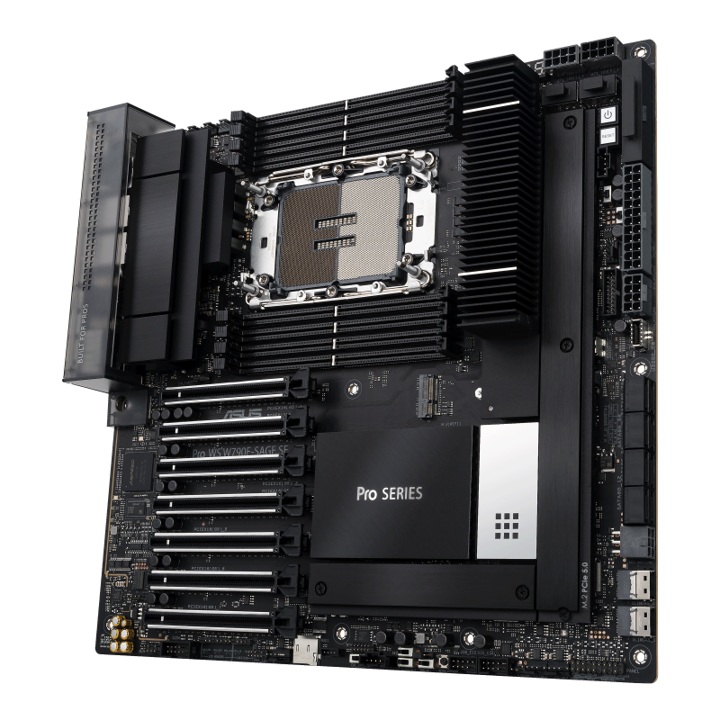 Pro WS W790E-SAGE-SE, front view, 60 degrees, with heatsink