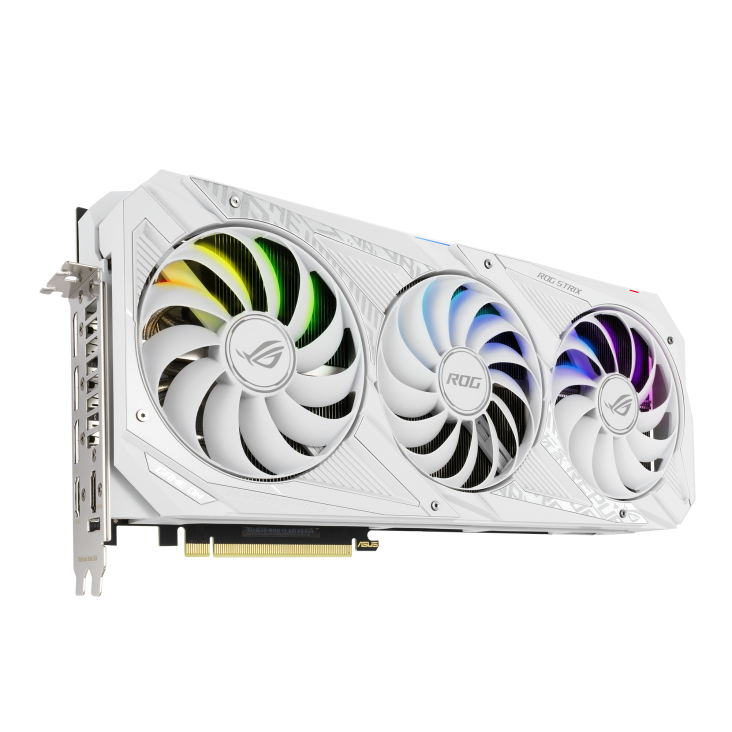 ROG-STRIX-RTX3080-10G-WHITE graphics card, hero shot from the front side