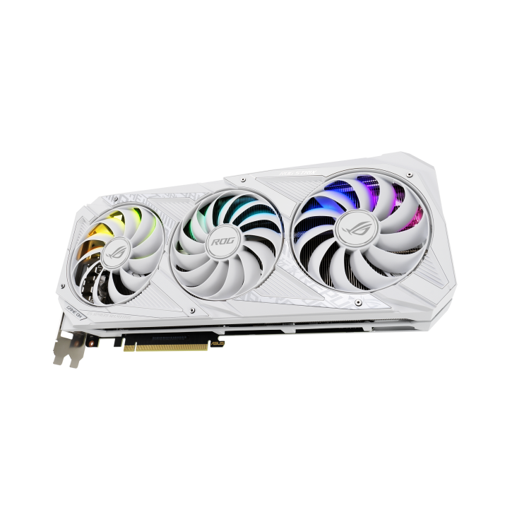 ROG-STRIX-RTX3070-O8G-WHITE graphics card, hero shot from the front side