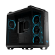 TUF Gaming GT502 Horizon ARGB Black angled front perspective with ARGB lighting 
