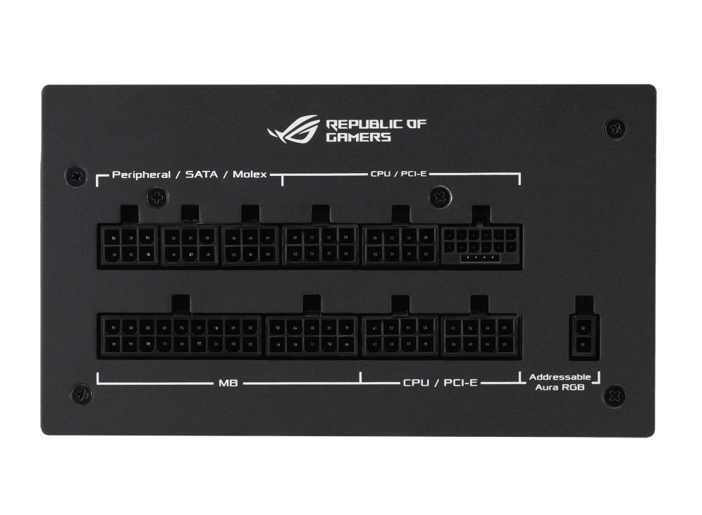 Front of ROG Strix 1000W Gold Aura Edition with connector